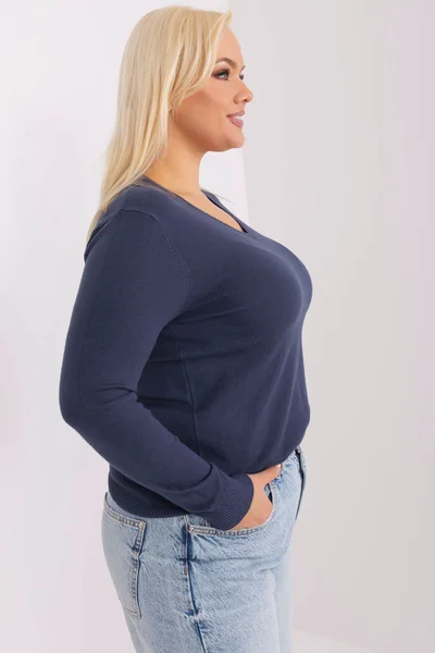 Tmavě modrý dámský plus size pulovr FPrice