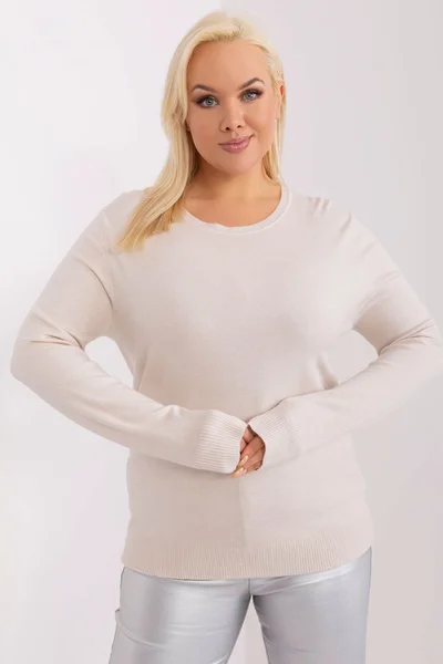 Krémový dámský plus size pulovr s dlouhým rukávem FPrice