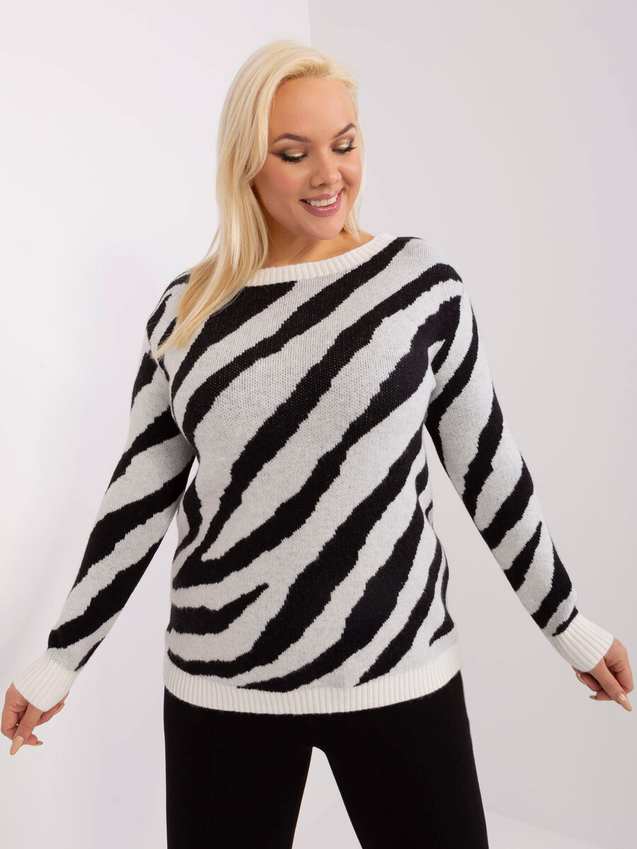 Černo-bílý dámský plus size svetr FPrice vzor zebra, XL/XXL i523_2016103488063