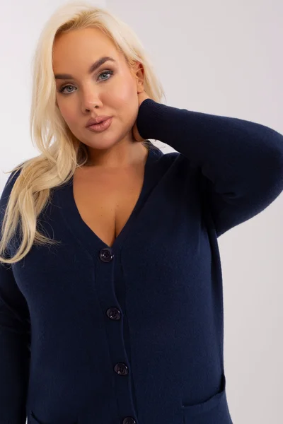 Dámský námořnicky modrý plus size rozepínací svetr FPrice