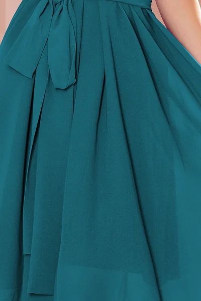 ALIZEE - Dámské šifonové dámské šaty v mořské barvě se zavazováním HU238 Numoco