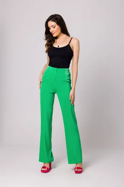 Dámské zelené kalhoty s vysokým pasem Makover