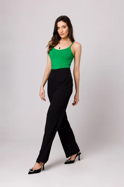 Elegantní dámské černé kalhoty s vysokým pasem Makover rovný střih