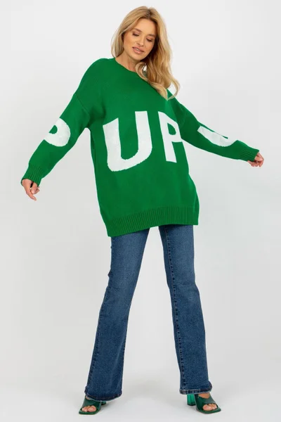 Dámský zelený maxi svetr s nápisem Rue Paris