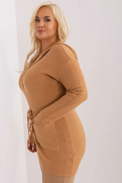 Béžový dámský svetr na zip FPrice plus size