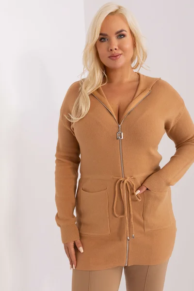 Béžový dámský svetr na zip FPrice plus size