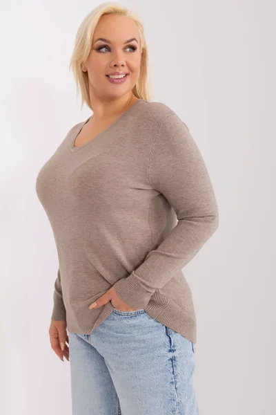 Plus size dámské béžové tričko s dlouhým rukávem FPrice