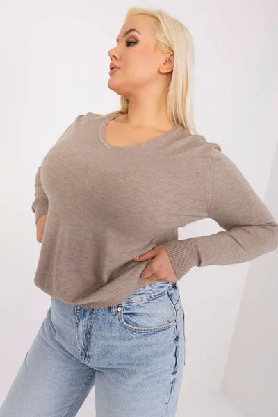 Plus size dámské béžové tričko s dlouhým rukávem FPrice