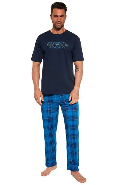 Modré bavlněné pánské pyžamo Cornette