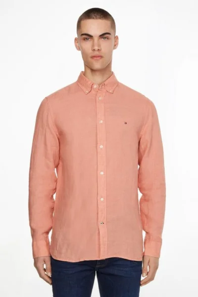 Stylová růžová pánská košile s dlouhým rukávem Tommy Hilfiger