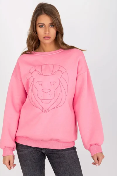 Měkká růžová dámská mikina se lvem ex moda