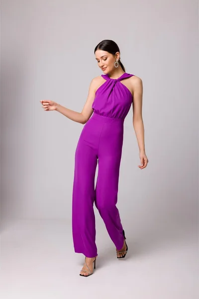 Elegantní fialový overal s rovnými nohavicemi Makover