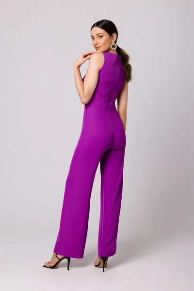 Elegantní fialový overal s rovnými nohavicemi Makover