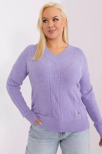 Plus size lila dámský pulovr FPrice