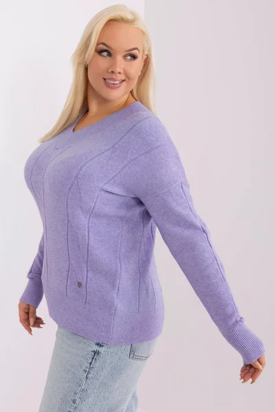 Plus size lila dámský pulovr FPrice