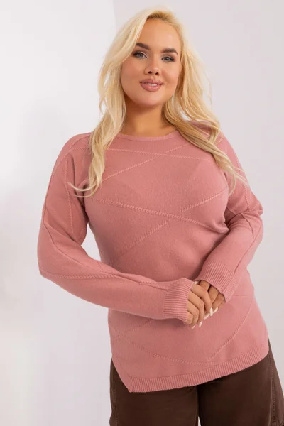 Plus Size Svetr FPrice Špinavě Růžový s Texturou