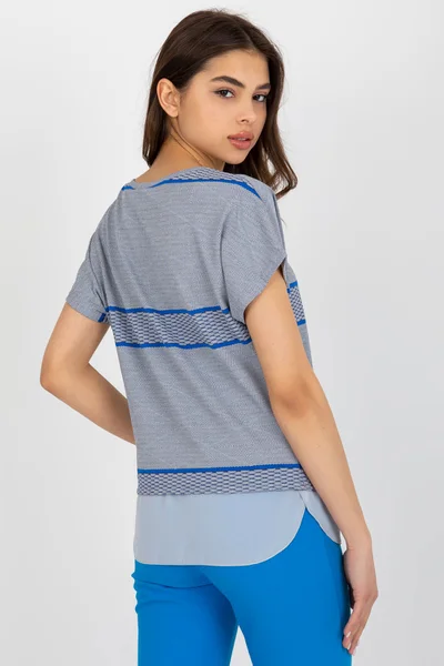Modro-šedé dámské tričko FPrice rovný střih