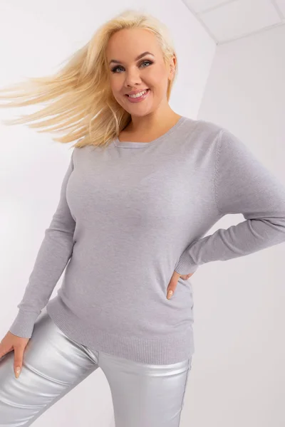 Světle šedý dámský pulovr FPrice plus size