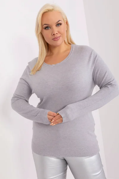 Světle šedý dámský pulovr FPrice plus size