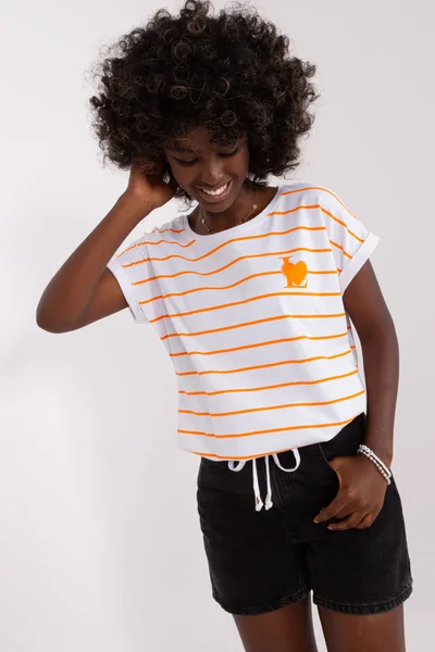 Bílo-oranžové dámské pruhované tričko FPrice