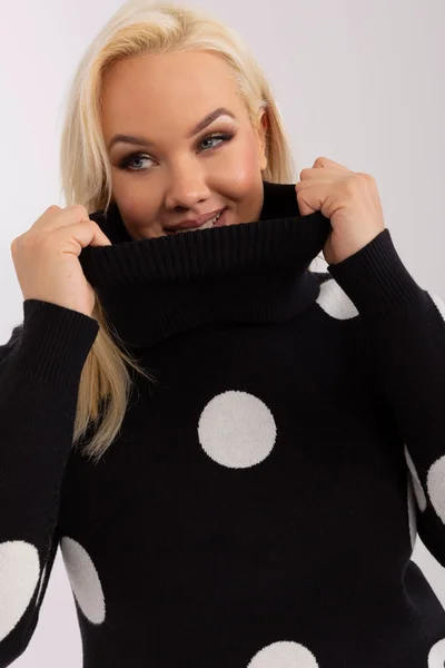 Dámský černý pulovr s puntíky FPrice plus size