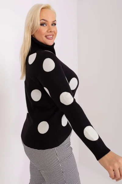 Dámský černý pulovr s puntíky FPrice plus size
