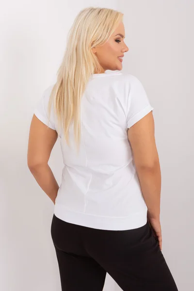 Bílé dámské tričko V-neck s mašlí FPrice