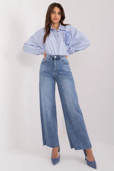 Široké džínové dámské kalhoty s vysokým pasem FPrice