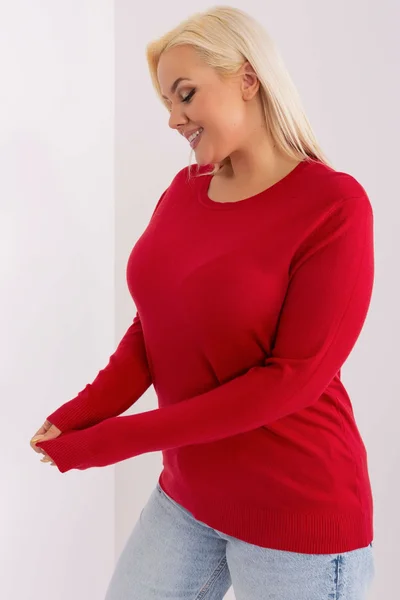 Červený dámský pulovr s dlouhým rukávem Fprice plus size