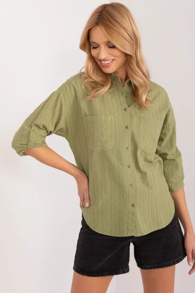 Olivově zelená dámská košile s 3/4 rukávem FPrice