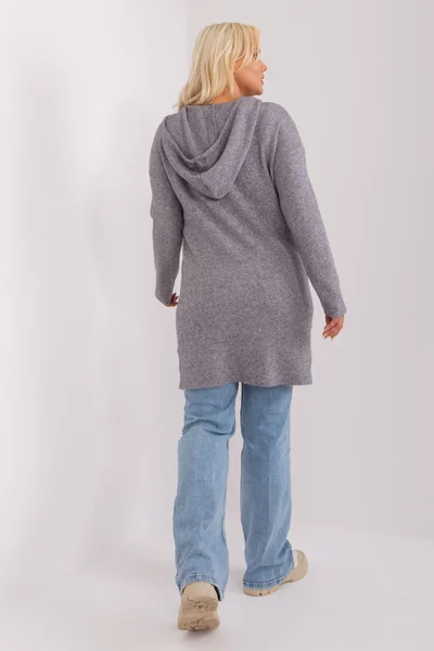 Světle šedý dámský dlouhý svetr na zip FPrice plus size