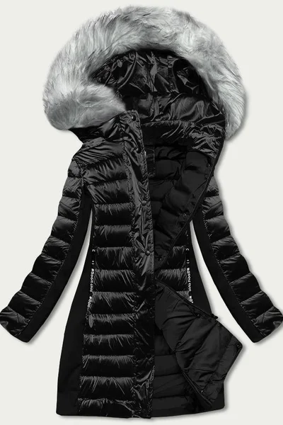Dámský černý prošívaný zimní kabát s kapucí YES!PINK