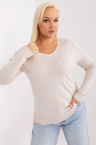 Krémový dámský pulovr s kulatým výstřihem Fprice plus size