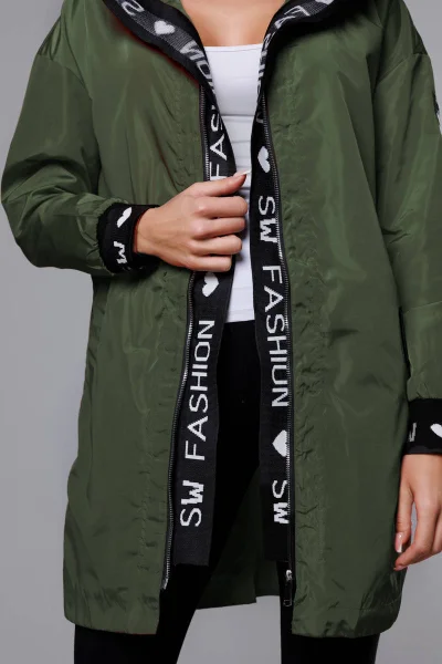 Dámská khaki dlouhá bunda s kapucí S'WEST