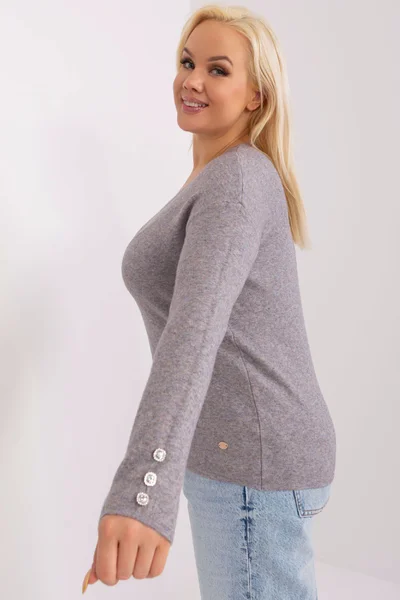Šedý dámský plus sice pulovr s výstřihem do V FPrice