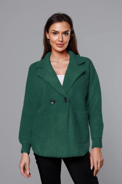 Tmavě zelený hřejivý kabátek s límcem MADE IN ITALY