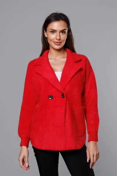 Dámský červený krátký kabátek s knoflíky MADE IN ITALY