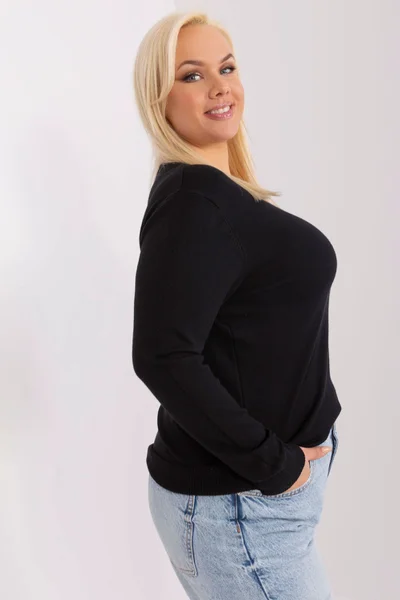 Plus size dámské černý V-neck pulovr FPrice