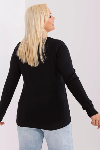 Plus size dámské černý V-neck pulovr FPrice