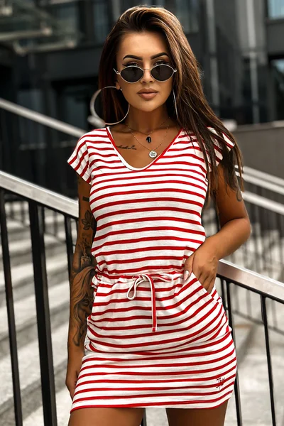 Červeno-bílé dámské mini šaty FPrice V-neck
