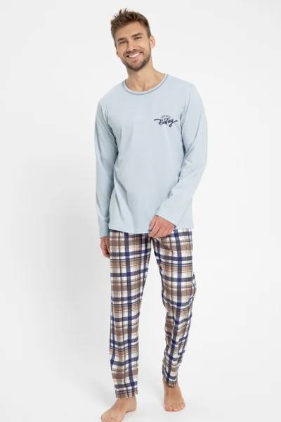 Pánské modro-hnědé pyžamo s dlouhými kalhotami Taro