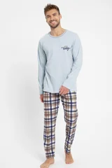 Pánské modro-hnědé pyžamo s dlouhými kalhotami Taro