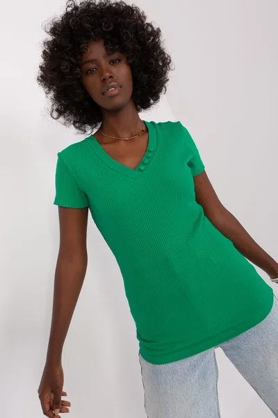 Zelené přiléhavé dámské V-neck tričko FPrice