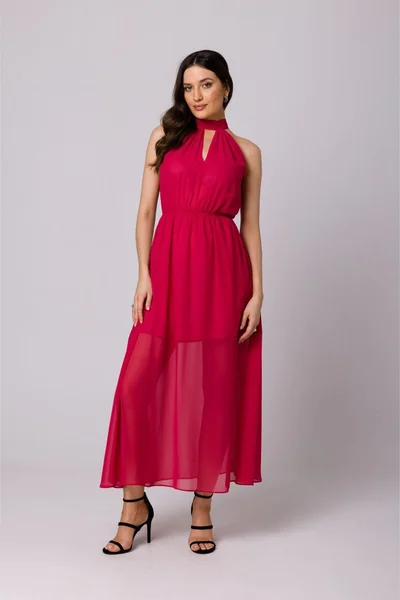 Tmavě růžové společenské dámské šaty za krk Makover