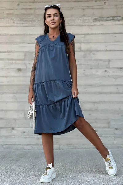 Volné dámské midi šaty s krátkými rukávky FPrice
