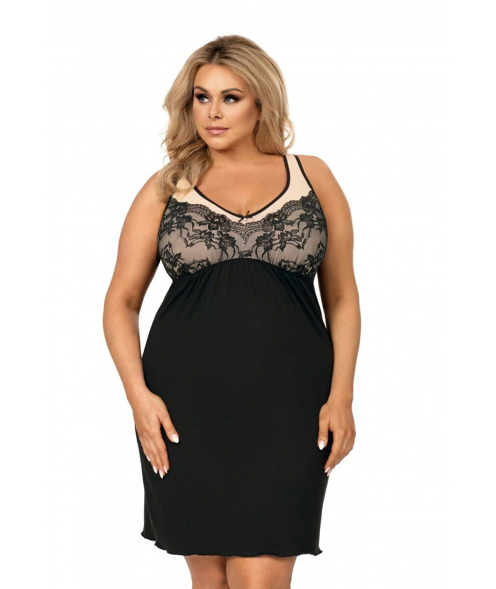 Plus size svůdná noční košilka s krajkovým dekoltem Donna, černá 4XL i41_9999931656_2:černá_3:4XL_