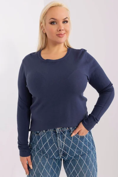 Tmavě modré dámský pulovr s dlouhými rukávy FPrice plus size