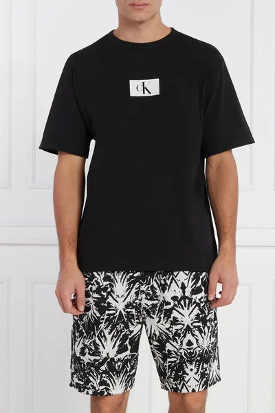 Černo-bílé pánské pyžamo se šortkami Calvin Klein bavlněné
