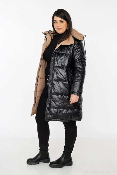 Dlouhý prošívaný dámský oboustranný zimní kabát s kapucí MELYA MELODY