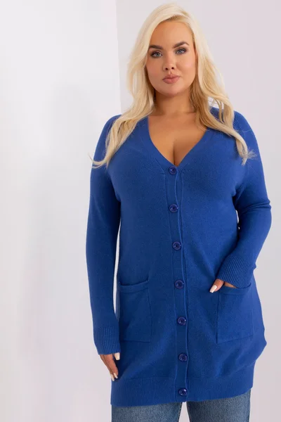 Dámský tmavě modrý plus size svetr na zip FPrice